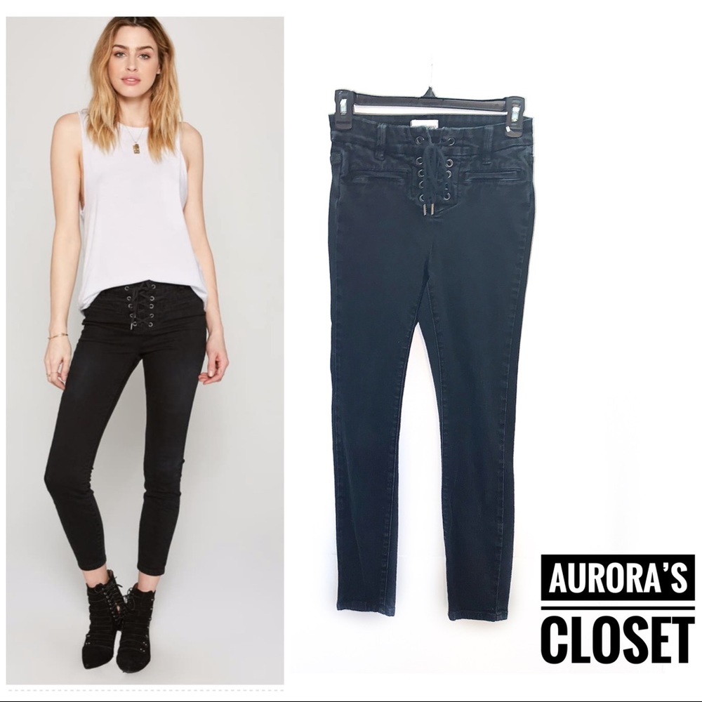 Amuse Society 24 Black Skinny Jeans Lace Up Soho